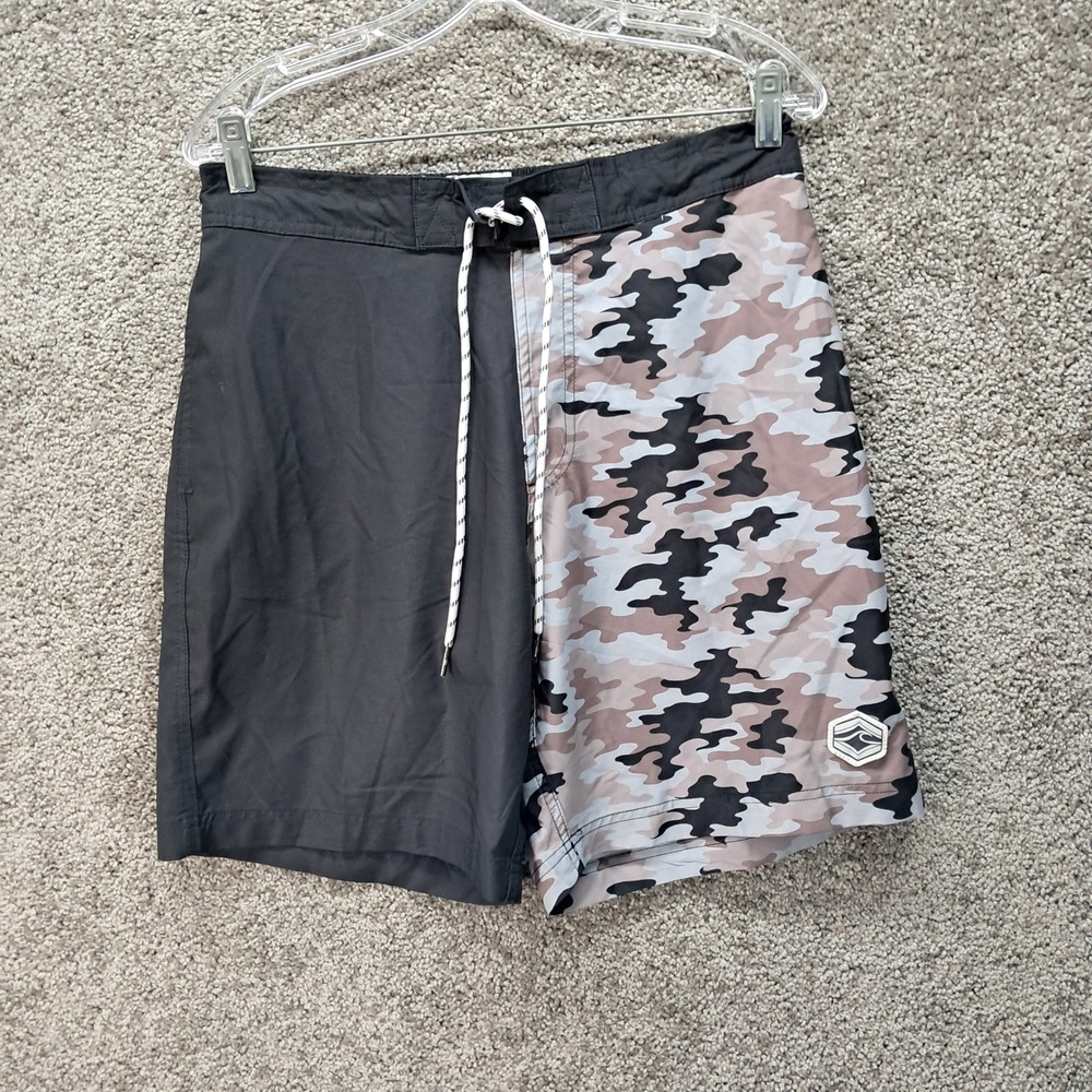 Spicy Tuna Mens Medium Black Camo Split Board Shorts Swim Trunks Drawstring 8103